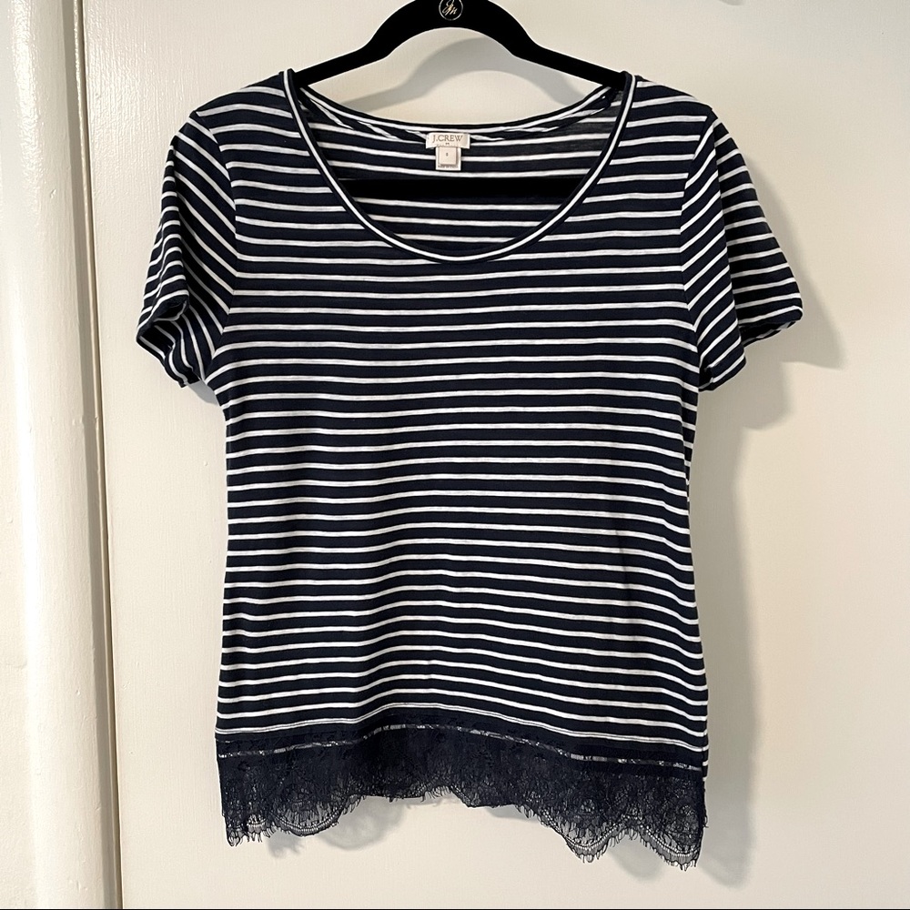 J. Crew striped lace trim tee